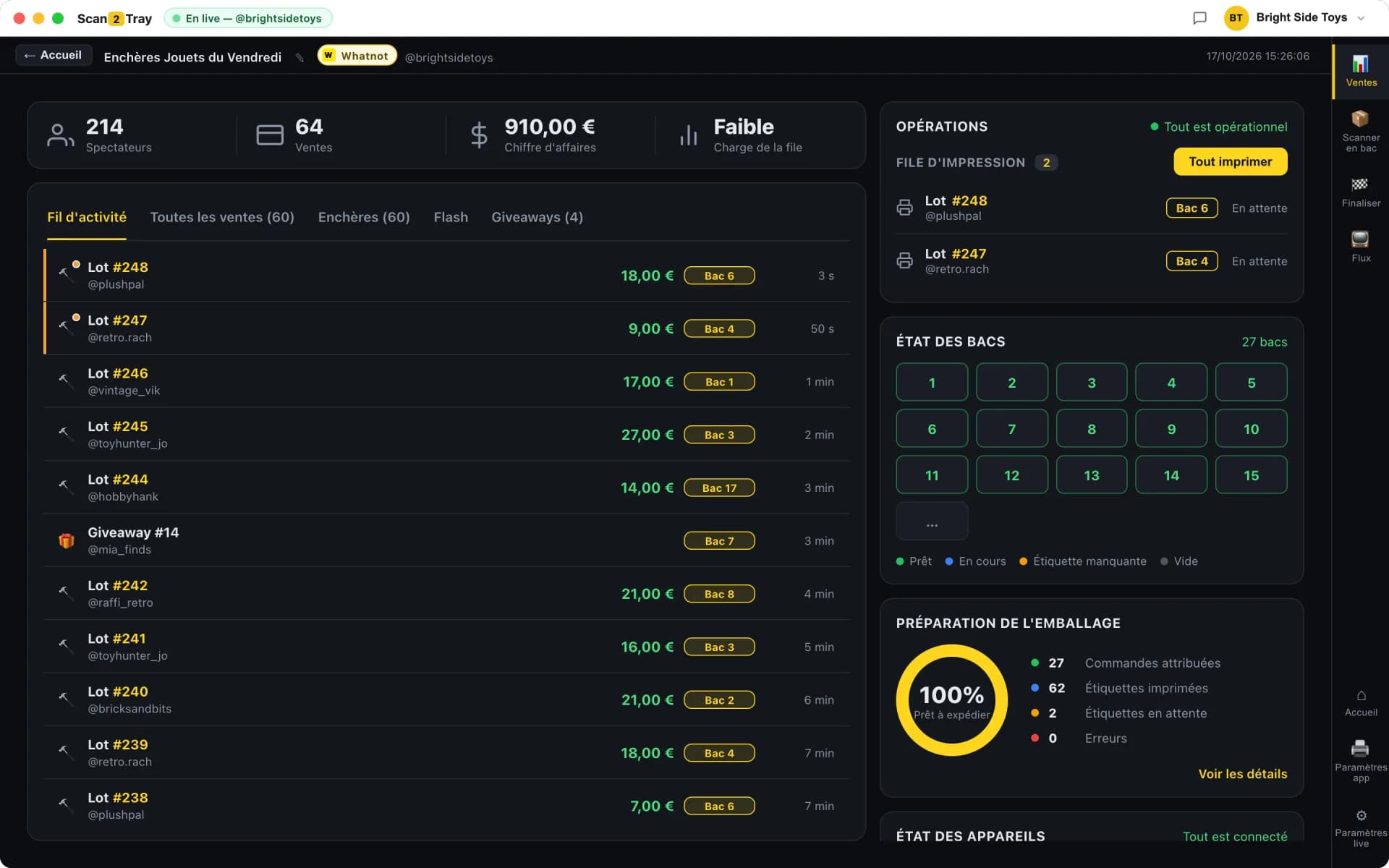 Tableau de bord Mode Simple