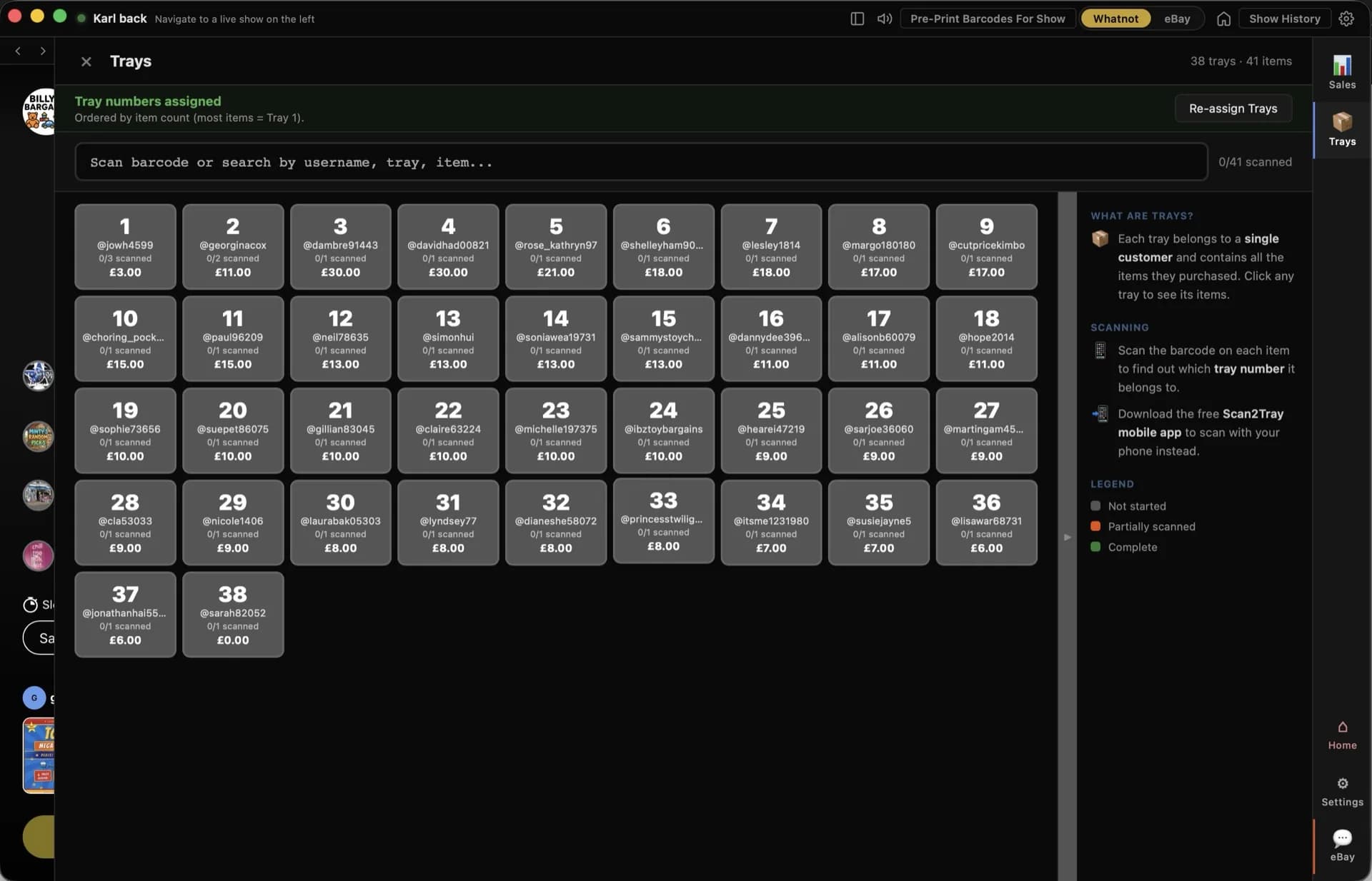 Tray view — live, team-synced